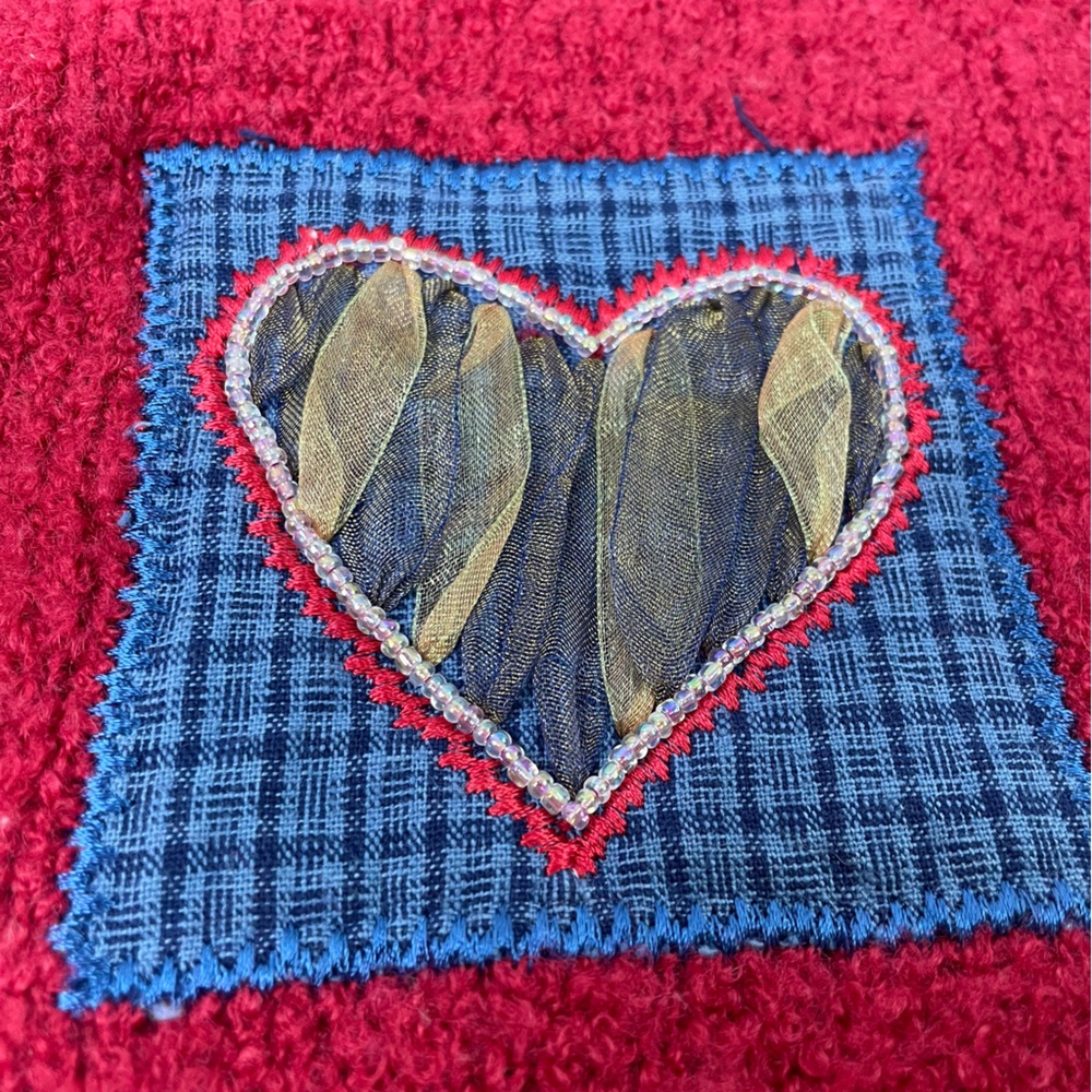 Vintage Chenille Christmas Patchwork Appliqu Card… - image 3